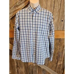 J crew size large men's long sleeve button up blue white checked casual preppy L